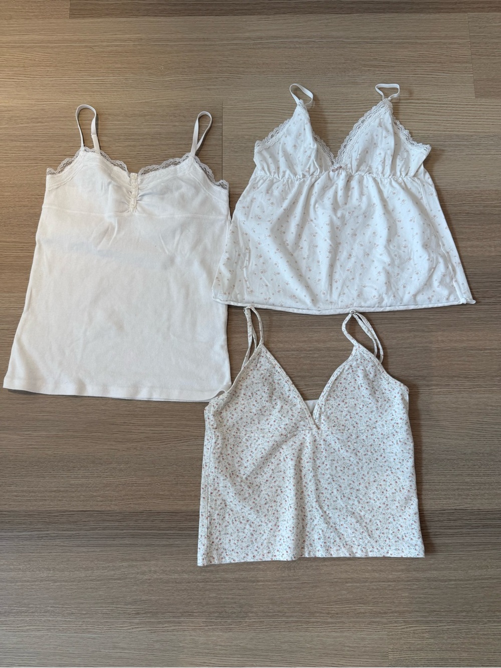 Brandy Melville White & Cream Lace-Trim Camisole Tank Top Bundle Trio